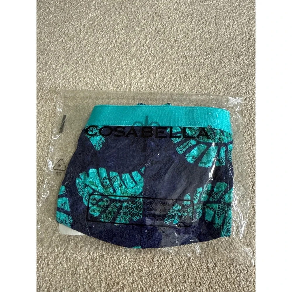 Cosabella Never Say Never Printed Tanga Italian‎ Thong Lace Blue Turquoise  NEW